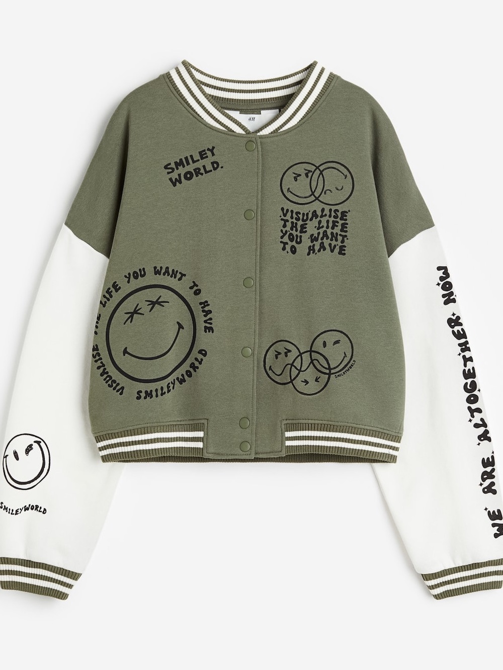 RARE H&M X Smiley World Collab PRINT-MOTIF BASEBALL JACKET |Size Medium